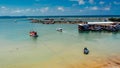 Aerial view from drone of Long tail pier in summer, Industrial cargo port under blue sky Royalty Free Stock Photo