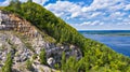 Aerial view of the drone mountains on the background of the Volga river. The middle band of Russia