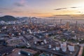 Aerial view drone of oil storage tank with oil refinery factory industrial. Oil refinery Royalty Free Stock Photo