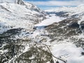 Aerial view by drone over the Engadin valley, Switezrland
