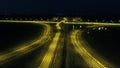 Aerial view from drone over a roundabout, night Royalty Free Stock Photo