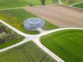 Aerial view by drone over the spring fields with a obsolete D-VOR Royalty Free Stock Photo