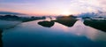 Aerial view drone Panorama of beautiful ocean against sky in the morning fog mist sunrise drone is flying over sea and mangrove Royalty Free Stock Photo