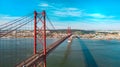 Drone photo of the 25 De Abril Bridge.Red bridge in Lisbon.Portugal sightseeing Royalty Free Stock Photo