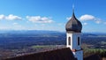 Aerial view with a drone of the pilgrimage church of the Assumption of the Virgin Mary on the Hohen Peienberg in Bavaria Royalty Free Stock Photo