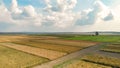 Aerial view from drone of rural agriculture fields of ripe corn and wheat Royalty Free Stock Photo