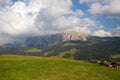 Aerial view with Drone Sassolungo mountains on the Italian Alps Dolomites Royalty Free Stock Photo