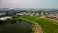 Aerial View or Drone Shot. Beautiful Residential area and garden view after rain Royalty Free Stock Photo