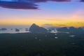 Aerial view drone shot of beautiful sunrise sky in the morning sunrise over sea and mangrove forest Landscape High angle view Royalty Free Stock Photo