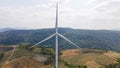 Aerial view drone shot, Windmills farm for energy production.