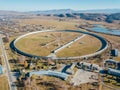 Aerial view from drone to big radio telescope RATAN-600 SAO RAS. Zelenchukskaya, Karachay-Cherkessia, Russia Royalty Free Stock Photo