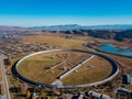 Aerial view from drone to big radio telescope RATAN-600 SAO RAS. Zelenchukskaya, Karachay-Cherkessia, Russia Royalty Free Stock Photo