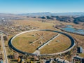 Aerial view from drone to big radio telescope RATAN-600 SAO RAS. Zelenchukskaya, Karachay-Cherkessia, Russia Royalty Free Stock Photo