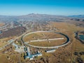 Aerial view from drone to big radio telescope RATAN-600 SAO RAS. Zelenchukskaya, Karachay-Cherkessia, Russia Royalty Free Stock Photo