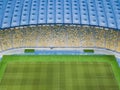 Aerial view from the drone to the football stadium NSC Olimpiysky with the blue-yellow stands Kiev, Ukraine