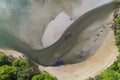 Aerial View Drone Top down of Thai traditional longtail fishing boats in the tropical sea beautiful beach in phuket thailand Royalty Free Stock Photo