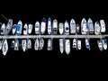 Aerial View by Drone of Yacht Club and Marina. Top view of yacht club. White boats in sea water. Marina dock yachts and small moto