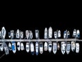 Aerial View by Drone of Yacht Club and Marina. Top view of yacht club. White boats in sea water. Marina dock yachts and small moto Royalty Free Stock Photo
