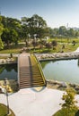 Aerial view of Drumul Taberei Park in Bucharest. Bridge over the lake Royalty Free Stock Photo