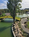 Aerial view of Drumul Taberei Park old bridge(former Moghioros), District 6, Bucharest, Romania