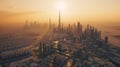 Aerial view of Dubai city skyline at sunset, United Arab Emirates. Generative AI Royalty Free Stock Photo