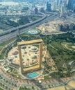 Aerial view of Dubai Frame building in Zabeel Park, UAE