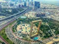 Aerial view of Dubai Frame building in Zabeel Park, UAE