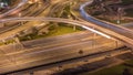 Aerial view on Dubai Marina with big highway intersection night timelapse and skyscrapers around, UAE Royalty Free Stock Photo