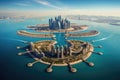 Aerial view of Dubai Marina, United Arab Emirates. UAE, The Palm island panorama with Dubai marina in the background aerial, AI