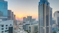 Aerial view of Dubai Marina from a vantage point at sunset timelapse. Royalty Free Stock Photo