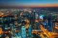 Aerial view of Dubai at night seen from Burj Khalifa tower, UAE Royalty Free Stock Photo