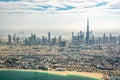 Aerial view of Dubai skyline and beach United Arab Emirates