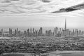 Aerial view of Dubai skyline seen from plane United Arab Emirates