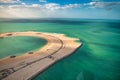 Aerial view of Dubai small island from helicopter