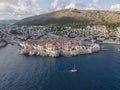 Aerial view of Dubrovnik, a beautiful and touristic township along the wild Croatian coastline facing the Adriatic Sea in Croatia Royalty Free Stock Photo