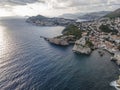Aerial view of Dubrovnik, a beautiful and touristic township along the wild Croatian coastline facing the Adriatic Sea in Croatia Royalty Free Stock Photo