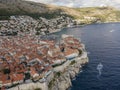 Aerial view of Dubrovnik, a beautiful and touristic township along the wild Croatian coastline facing the Adriatic Sea in Croatia Royalty Free Stock Photo