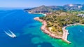 Aerial view of Dubrovnik emerald coastline in Srebreno