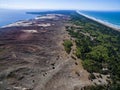 Aerial view with dunes, forest and sea in Curonian spit on a sunny day photographed with a drone. Royalty Free Stock Photo