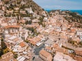 Aerial view of the Duomo in most popular Sicilian resort Taormina. Royalty Free Stock Photo