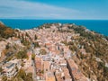 Aerial view of the Duomo in most popular Sicilian resort Taormina. Royalty Free Stock Photo