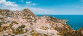 Aerial view of the Duomo in most popular Sicilian resort Taormina. Royalty Free Stock Photo