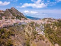 Aerial view of the Duomo in most popular Sicilian resort Taormina. Royalty Free Stock Photo