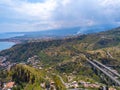 Aerial view of the Duomo in most popular Sicilian resort Taormina. Royalty Free Stock Photo