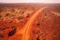 Aerial view of the dusty, red arid land of outback Australia