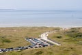 Aerial view of a Dutch beach withn a parking area