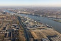 Aerial view Dutch city Dordrecht along river Oude Maas Royalty Free Stock Photo