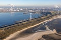 Aerial view Dutch coast with industrial area Maasvlakte Royalty Free Stock Photo