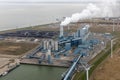 Aerial view Dutch Eemshaven with coal powered electricity plant Royalty Free Stock Photo