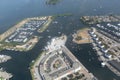 Aerial view Dutch harbor Zeewolde with everal sea scout sloops Royalty Free Stock Photo